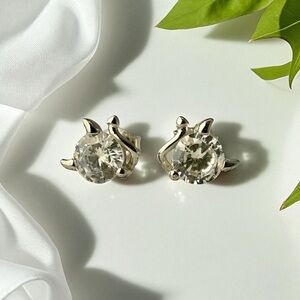 NWT Sterling Silver Mini Devil Stud Earrings w/CZ Accents